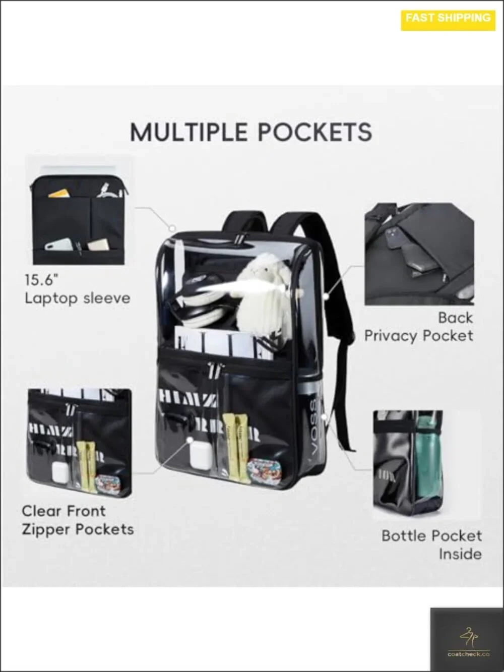 Heavy Duty Clear Backpack for Men Adults with Reinforced Straps, Laptop Bag